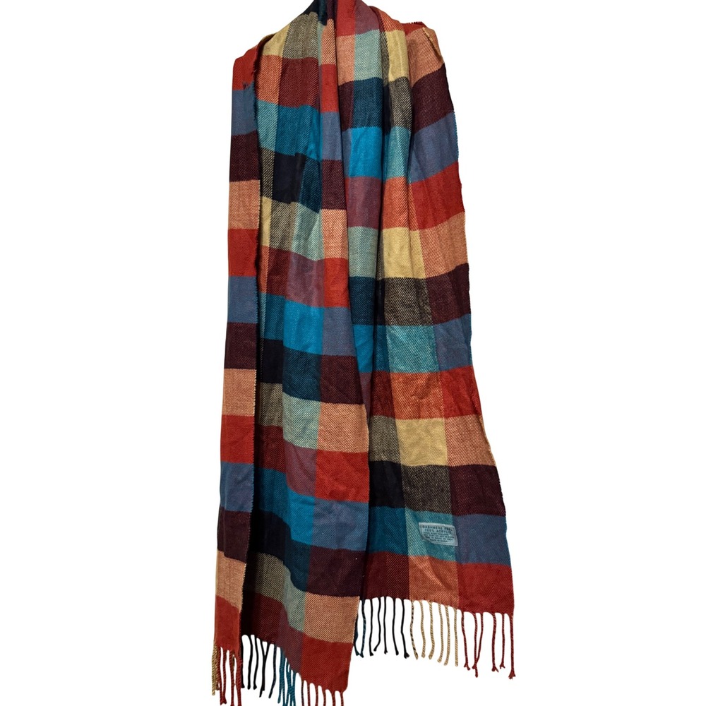 Plaid Scarf Multicolor Cashmere Feel Acrylic Fringed Winter Wrap 13x68